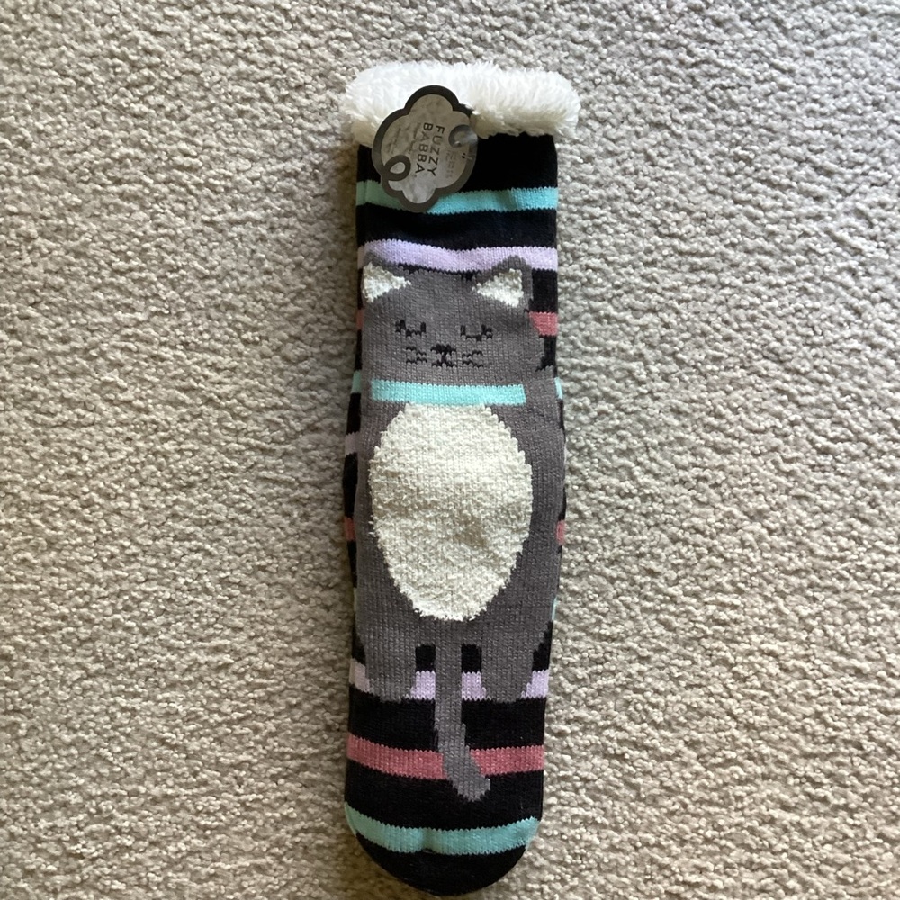 Fuzzy Babba Cozy Cat Slipper Socks - Black, Gray, Pink